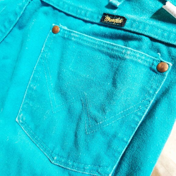 Vintage Wrangler Womens14 High Rise Straight Leg Jeans Teal USA Made 13MNRM - Picture 10 of 10
